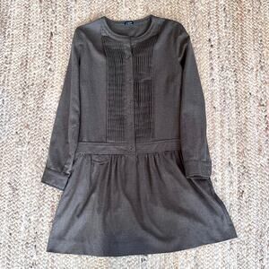 J.Crew Pin Tucked Dropped Waist Long Sleeve Dress 100% Wool Olive Brown